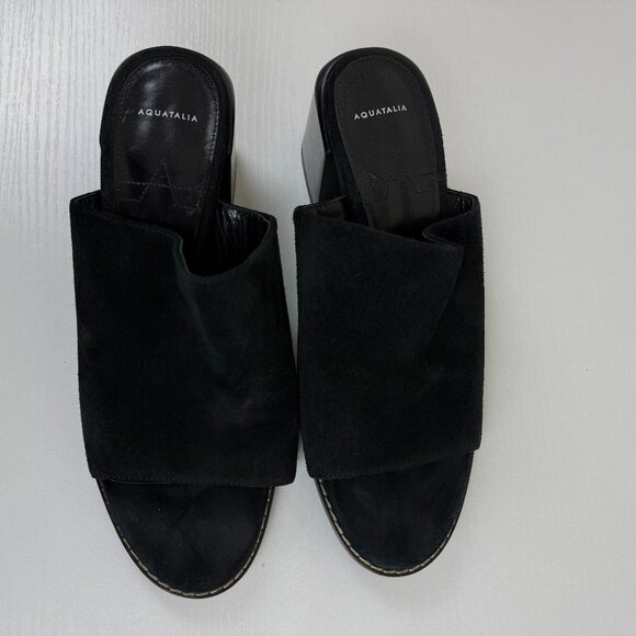 EUC Aquatalia Black Suede Leather Jayne Mules Heel Slides - Picture 7 of 13